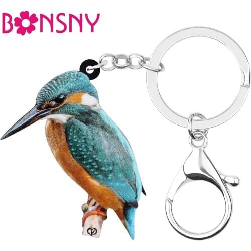 Bonsny Acrylic Sweet kingfisher Keychains Cute Animal Bird Key Chain Key Ring Jewelry For Women Kids Teens Fashion Gift Charms