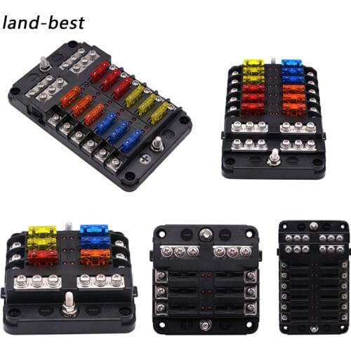 6/12 Way 12V 32V automotri Car Fuse box Holder M5 Stud With LED Indicator Light 6 Ways 12 Ways Blade for Auto Car Boat Motorhom