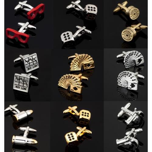 Free shipping, new 18 high-end mens shirt cufflinks poker / dice / pistol / bullet cufflinks Send Dad gift good luck cufflinks