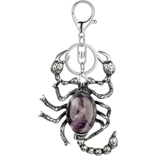 Natural Stone Scorpion Keychain Key Chains Women Girl Birthday Gift Mens Animal Pendant Brooch Chip Pin Necklace Brooches