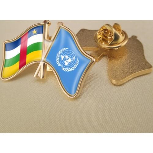 United Nations and Central African Republic Crossed Double Friendship Flags Lapel Pins