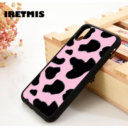 Iretmis 5 5S SE 6 6S TPU Silicone Rubber Phone Case Cover for iPhone 7 8 Plus X Xs 11 12 MINI Pro Max XR Moo moo Black and pink