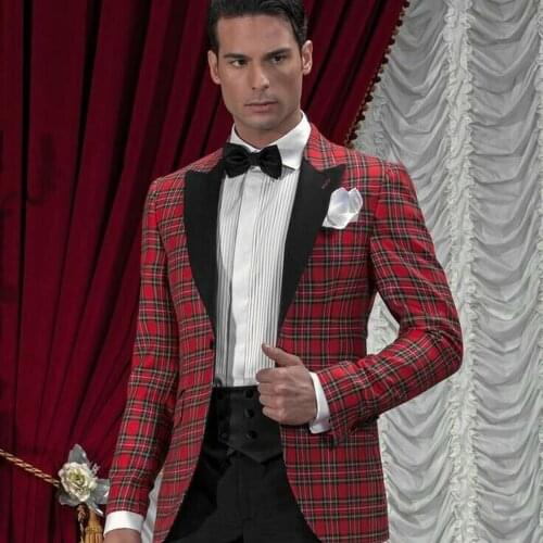 Business Suits For Men Wedding Tuxedos 2 Piece Slim Fit Terno Masculino Groomsmen Blazers Plaid Jacket With Black Pants Outfit