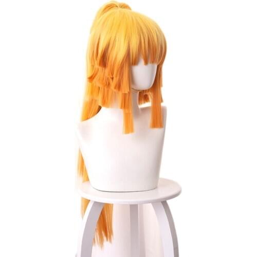 Demon Slayer Kimetsu no Yaiba Agatsuma Zenitsu Women Ponytail Long Wig Cosplay Costume Heat Resistant Synthetic Hair Wigs