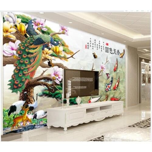 Custom photo wallpaper for walls 3 d murals Modern Modern Chinese style flower peacock goldfish TV background wall papers decor