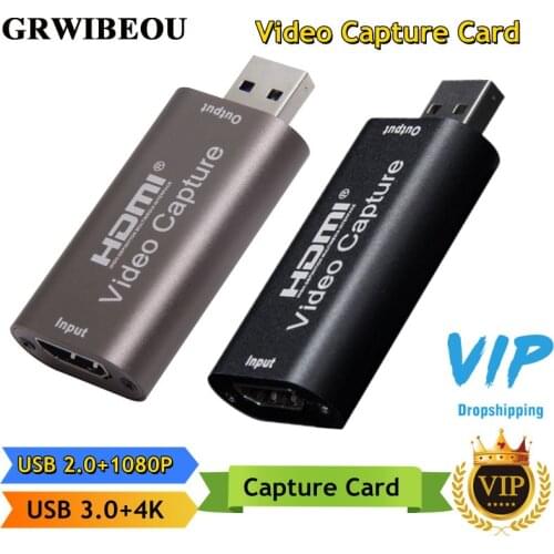 Grwibeou 4K Video Capture Card USB 3.0 2.0 HDMI Video Grabber Record Box for PS4 Game DVD Camcorder Camera Recording Live Stream