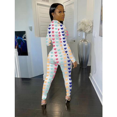 Butterfly Print Sexy Long Sleeve Bodycon Jumpsuit Rompers Women Front Zipper Clubwear Outfits One Piece Rompers Active Wear