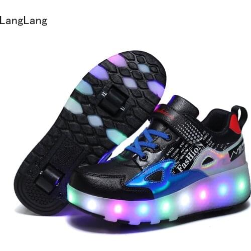 2021 Sneakers with TWO Wheels Children Roller Shoes USB Led Light Up Boys Girls Red Heelys