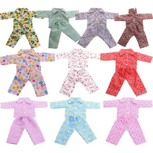 Doll Clothes Long Sleeves Printed Pajamas Suits Fit 18Inch American & 43Cm Baby New Born Doll For Our Generation Doll Daily Life