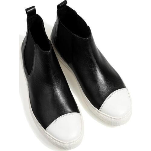 Mens Genuine Leather Cow Slip On Round Toe Winter New Fashion Male Low Heel Chelsea Boots High Quality Brand Chaussure Homme