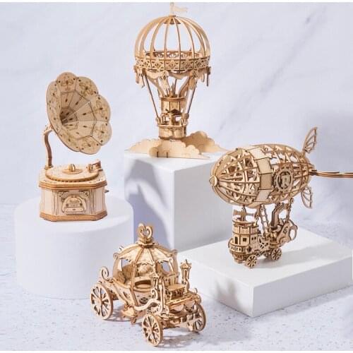 New Arrival DIY 3D Gramophone Box,Pumpkin Cart Wooden Puzzle Game Assembly Popular Toy Gift for Children Adult TG408