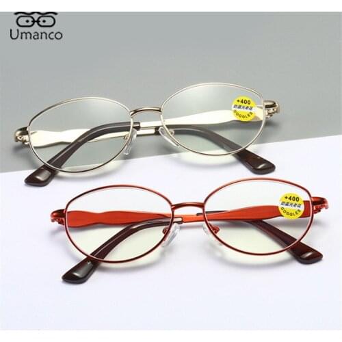Vintage Elegant Reading Glasses for Women Gold Red Metal Frame AC Lens Block Blue Light Computer Presbyopia Eyewear +1.0 ~+3.0