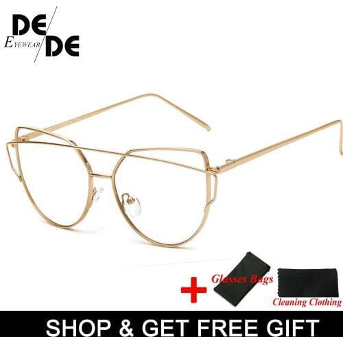 Hot Newest Cat Eye Glasses Frame Women Brand Designer Twin-Beams Metal Eyeglasses Frame Clear Fashion Glasses Drop Ship