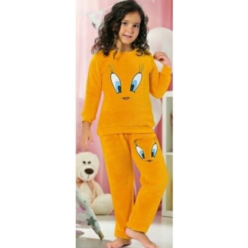 Winter Children Pajamas Suit Boy Girl Kids Pajamas Yellow Color Wellsoft Fabric Plush Pajamas Set Mom Girl
