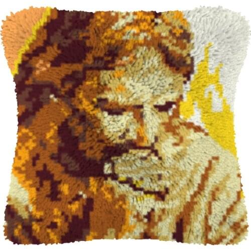 Latch Hook Cushion Kits Pillow Mat DIY Craft Tiger Jesus Patterns Cross Stitch Needlework Crocheting Cushion Embroidery