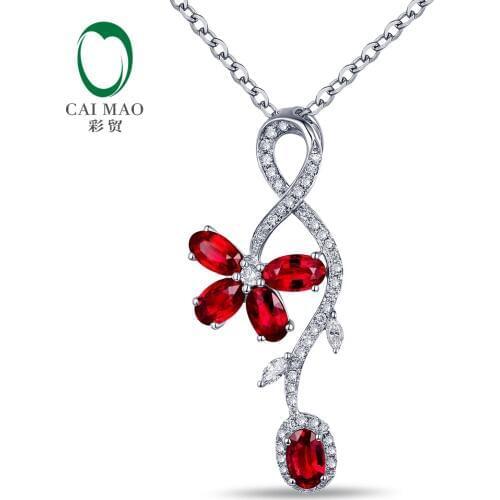 CaiMao 14KT/585 White Gold 1.49ct Ruby 0.29ct Round Cut Diamond Engagement Gemstone Pendant Jewelry