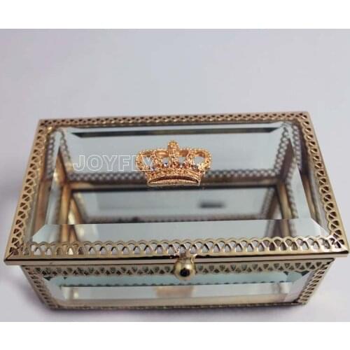 Golden Crown Medium Rectangle Glass Jewelry Box
