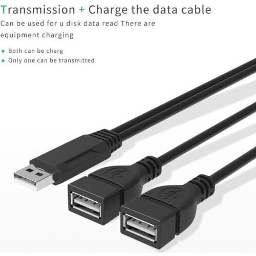 Usb 2.0 A Male To 2 Female Dual USB Female Jack Y Splitter Power Cord Cable Adapter Hub Connector Converter T5R8
