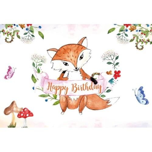 Happy Birthday Forest Animal Fox Animation Gift Banner Birthday Party Jungle Vinyl Photography Decoration Home Background