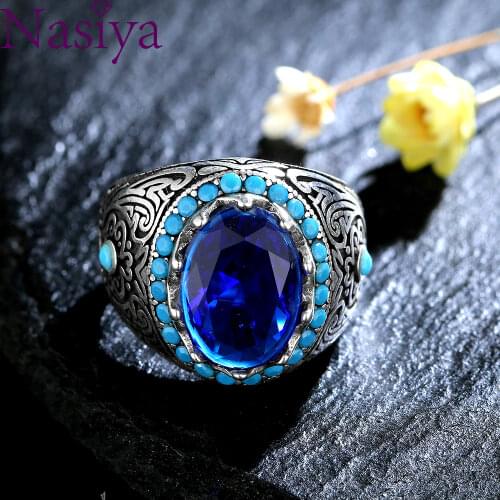 S925 Silver Ring Sapphire Dark Blue Zircon Stone Ring Gemstone Fine Jewelry Male Thai Silver Turkish for Men Women Jewelry Gifts