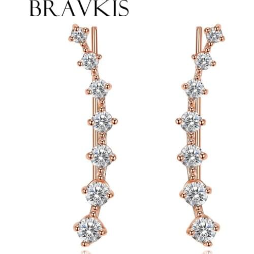BRAVKIS crystal ear cuffs earrings pins clip-ons ear piercing wraps stud earring for women boucle d'oreille brinco mujer BUE0197