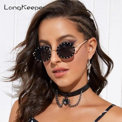Alloy Rimless Oval Frame Crystal Sunglasses Women Brand Designer Diamond Sun Glasses For Female Vintage Punk Eyewear UV400