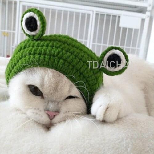 Knitting Wool Pet Hat Cute Cat Headwear Frog Puppy Kitten Hat Handmade Winter Autumn Pet Cap Dog Accessories For Little Dog