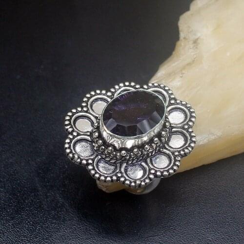 Gemstonefactory Jewelry Big Promotion Single Unique 925 Silver Elegant Lace Purple Amethyst Women Men Gifts Rings 8# 20212599