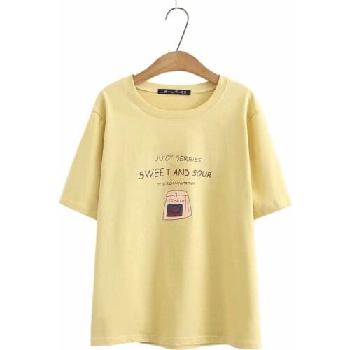 Plus size O neck cotton print short sleeves women tshirts 2021 summer casual ladies t shirts female tops t-shirts Violet yellow