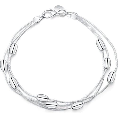 925 Sterling Silver Three Snake Chain Smooth Beads Bracelet For Women Wedding Engagement Party Fashion Jewelry