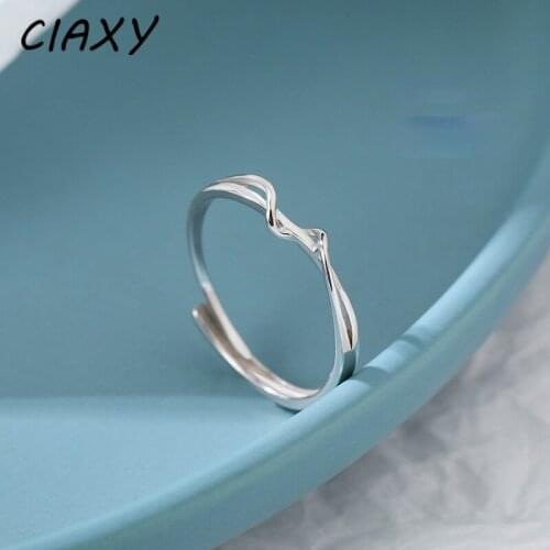 CIAXY 925 Sterling Silver Geometric Design Ribbon Winding Rings for Women Simple Open Adjustable Ring Sexy Elegant Jewelry
