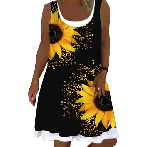 Women Fashion Flowers Printed Dress Sleeveless Casual Sundress Ladies Elegant Party Beach Vintage Summer Loose Mini Dresses D30