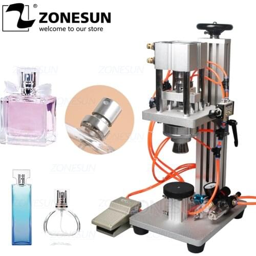 ZONESUN Pneumatic Perfume Capping Machine Small Bottle Crimper Sealing Machine Press Perfume Bottle Sealer Crimping Machine