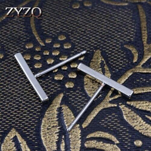 ZYZQ Trendy T Shaped Stud Earrings For Women Simple Tiny Women Accessories Black Gold Color Silver Plated Available Earrings