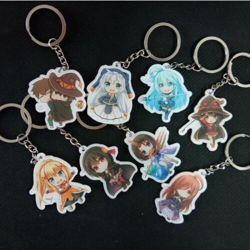 1pcs Anime Keychain kono subarashii sekai ni shukufuku wo Keychains KAZUMA KonoSuba Aqua Megumin Keyring Gift llavero Pendant