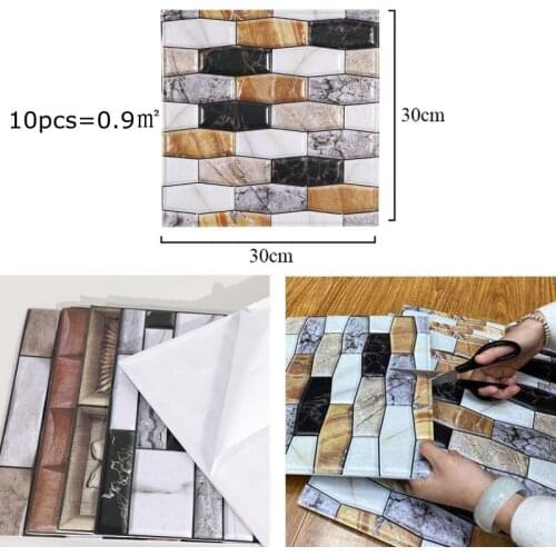 10/20pcs 30x30cm 3D Wall Sticker Marble Pattern PVC Waterproof Self-Adhesive Wall Paper Brick Grain Bathroom Decoration