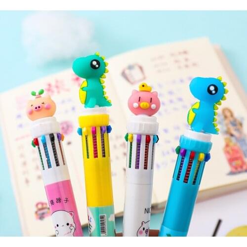 10 Colors Cute Pig Unicorn Dinosaur Cartoon Ballpoint Pen School Office Supply Stationery Multicolored Pens Colorful Refill