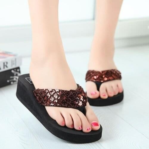 2020 Women EVA Sequins Beach Slippers Flip Flops Sandals Casual Women Wedges Platform Slippers
