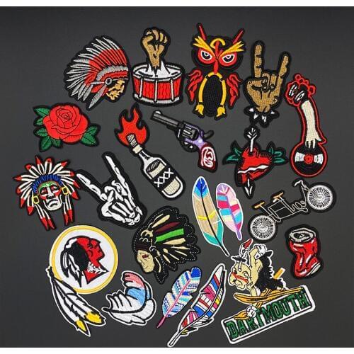 3pcs/lot Indian punk Gun rose Clothing Patch iron on backing punk embroidered rider biker patches for back vest