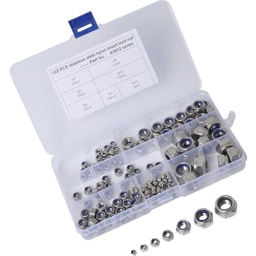 304 Stainless Steel Lock Nut Assortment 60 Pcs, M3 M4 M5 M6 M8 M10 M12 Self-locking Stop Nuts