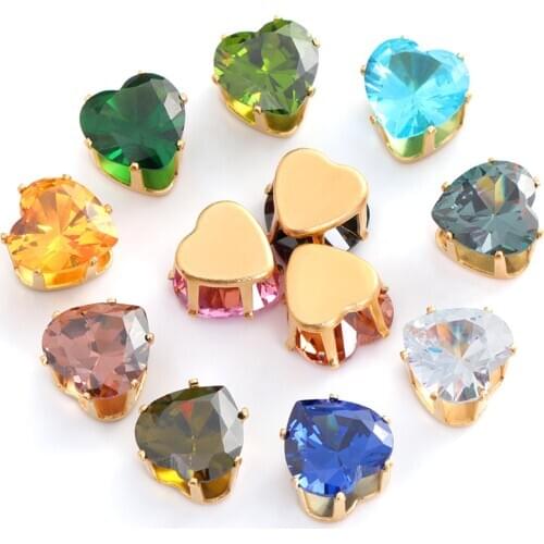 6mm 12mm Heart Shape Rhinestones Claw Sets Pointback Sew On Rhinestones Zirconia Strass Crystals Nails Decoration Zircon
