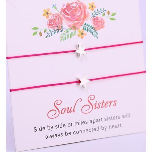 A SET) Heart Star Soul Sisters Adjustable Bracelets Mother Daughter Best Friends Lover Women Girl Couple Fashion Jewelry