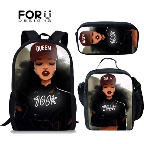 FORUDESIGNS African American Book Bags Afro Art Women Printed Kids School Bags Set for Girls Customize Image Women Backpacks