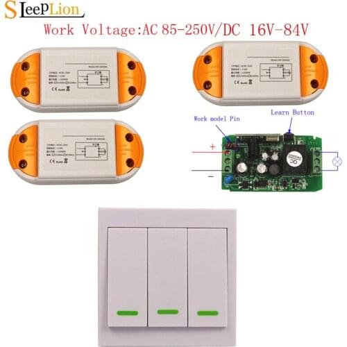 Sleeplion 110V 220V Wireless Switch Wall Panel Remote Control Light Switch 16V-250V Wide Volt Relay Switch