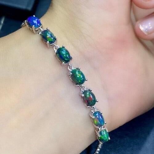 Elegant Birthday Gift Super Quality 100% Natural and Real Black Opal chain bracelet 925 sterling silver Fine jewelry