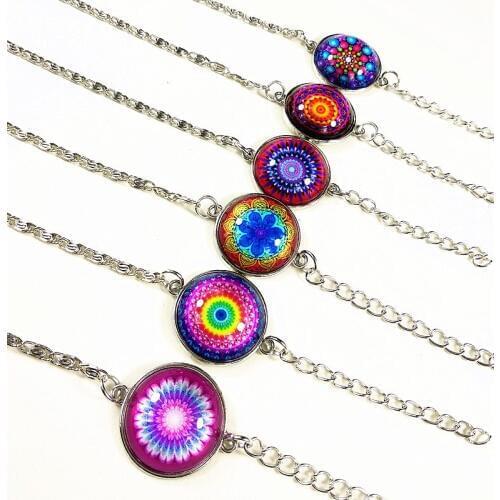 24pcs (12 styles )Bandanna glass bracelets Mandala Flower Glass hand chain for women girls Chain Bracelet