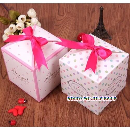 Paper Romantic Candy Box bow Style Gift Box with Ribbon For DIY Wedding Party Decor Guests Return Gift packing 100pcs/lot