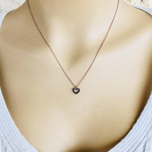 Small Black Heart 925 Sterling Silver Necklace Women Girls Gift Jewelry Accessories Fashion Handmade Elegant Chain