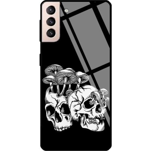 Gothic Occult Satanic Mushroom Skeleton Tempered Glass Case For Samsung Galaxy S21 Ultra Note 20 S8 S9 S10 Note 10 Plus S20 FE