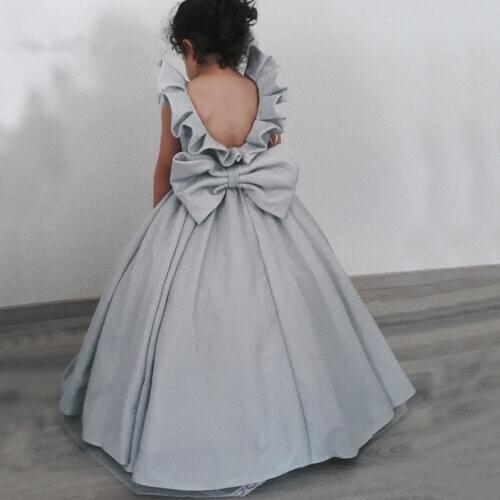 Kids Glitter Party Dresses Puffy Grey Sequins Princess Dress Backless Ball Gown Flower Girl Dresses New 2021